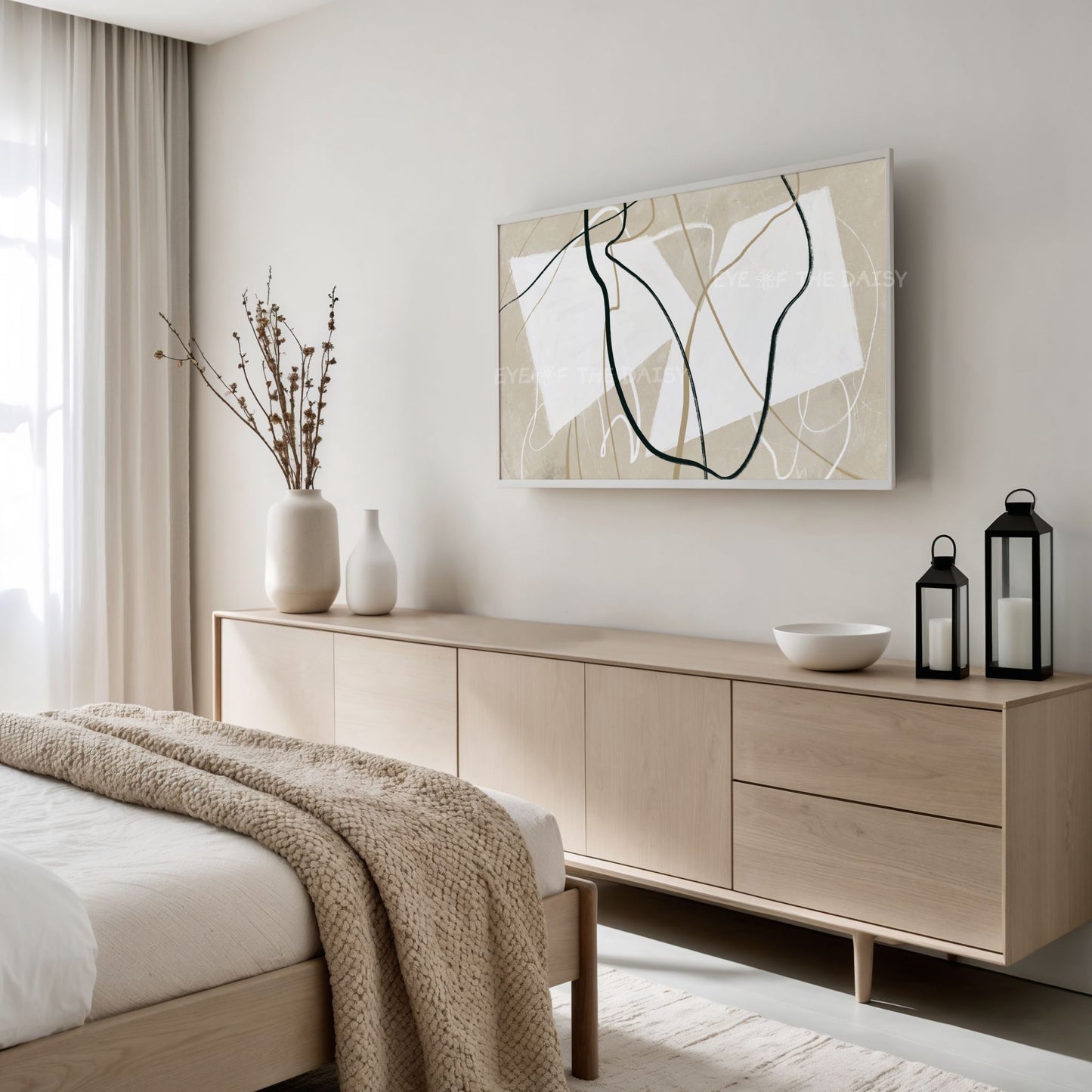 Neutral Modern Abstract 4K TV Art | Minimal Beige White Art for TV Screen