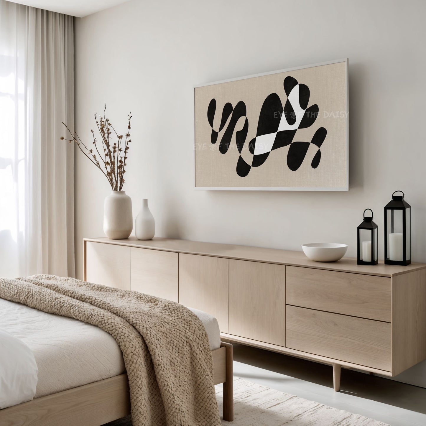 Black Beige Contemporary Abstract 4K TV Art | Modern Organic Shape Art for TV Screen