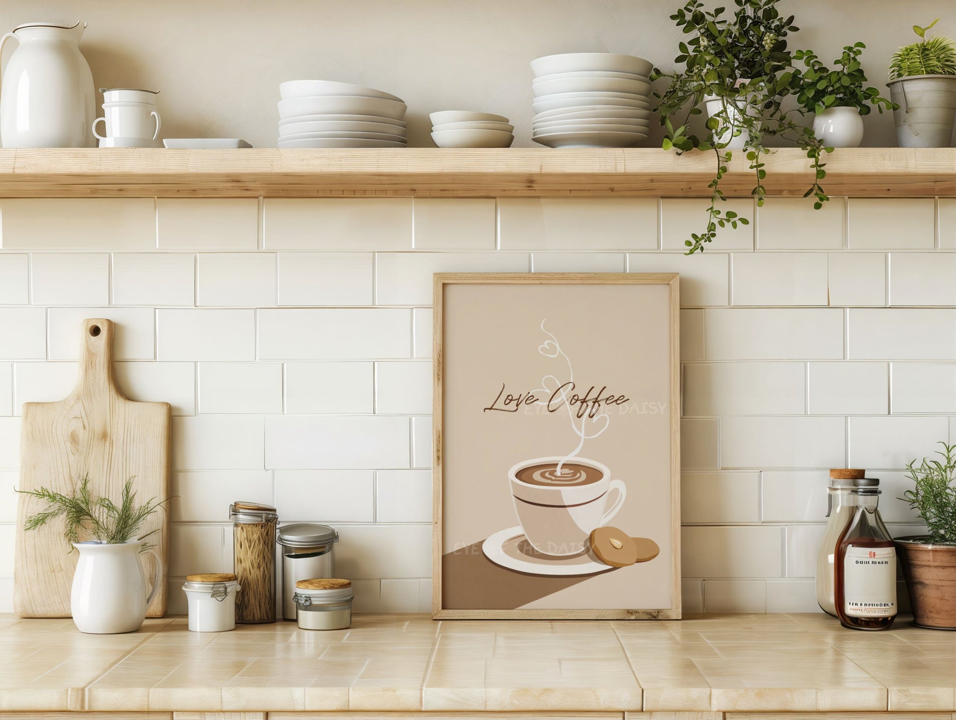 Minimalist coffee poster in a boho kitchen, perfect coffee bar or coffee station print digital download