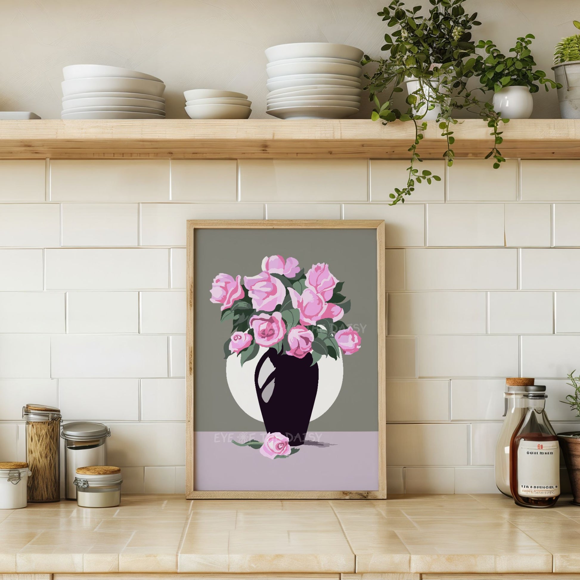 Pink rose printable art download — great for vintage farmhouse bedrooms or rustic romantic spaces with French-inspired decor