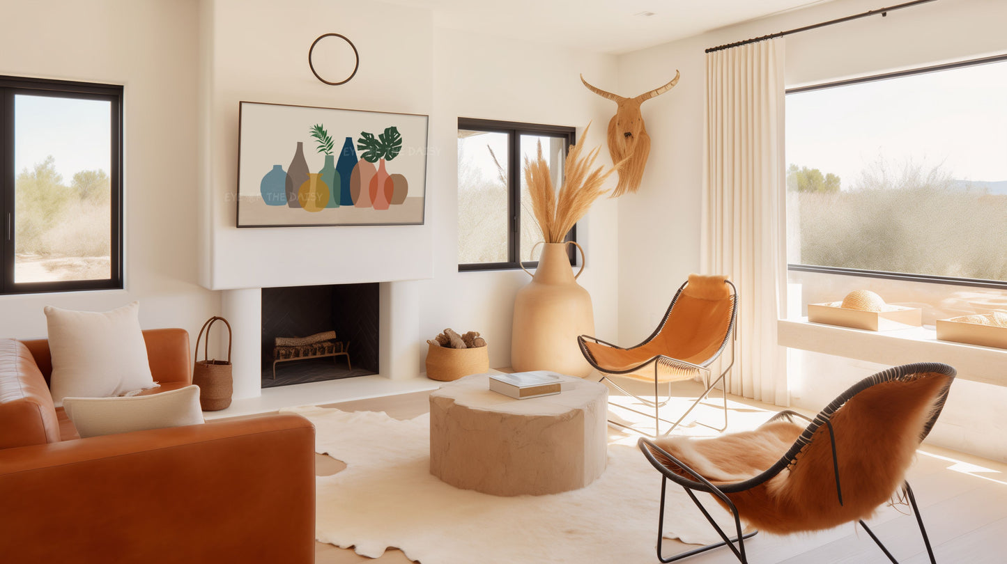 Earth Tone Boho Vases 4K TV Art | Modern Bohemian Plants in Pots Art for TV Screen