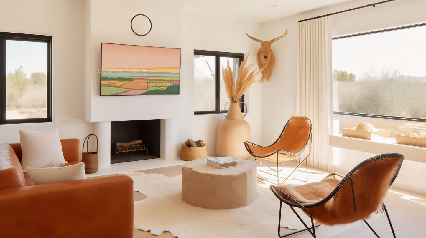 Warm Tone Abstract Landscape 4K TV Art | Minimal Poppy Flower Fields Sea Sky TV Art 4K