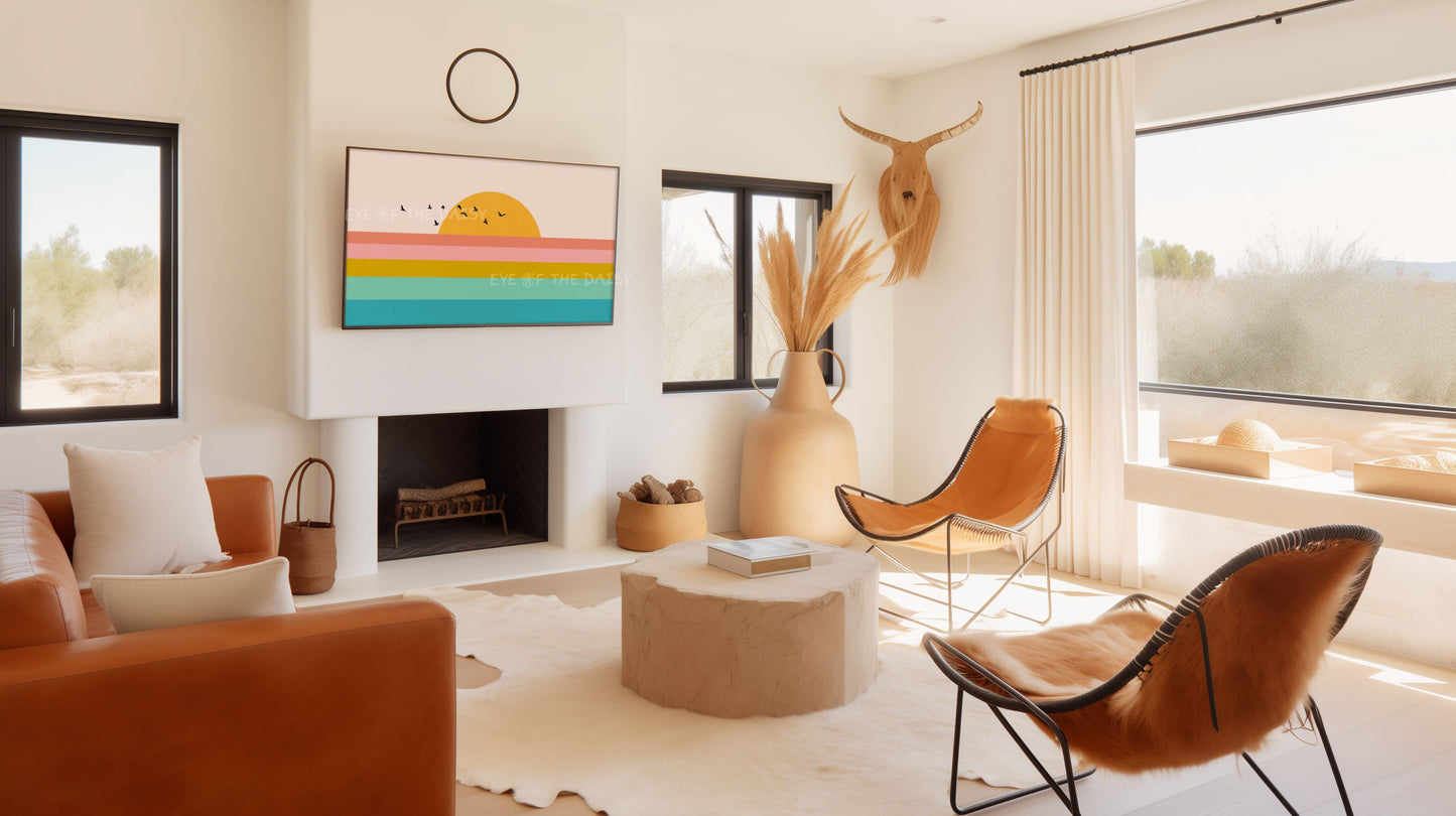 Mid Century Modern Sunset Seascape 4K TV Art | Colourful Sky Sun Sea Landscape TV Art