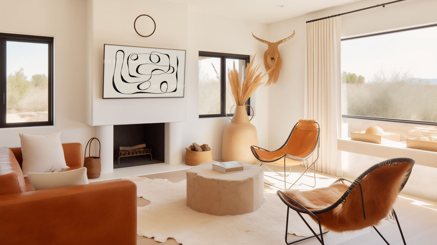 Neutral Abstract Scribble 4K TV Art | Contemporary Minimal Line Drawing TV Art 4K