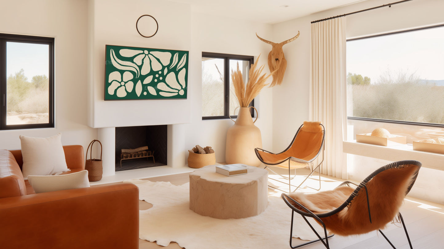 Forest Green & Beige Abstract Floral 4K TV Art | Eclectic Scandi Botanical TV Art 4K