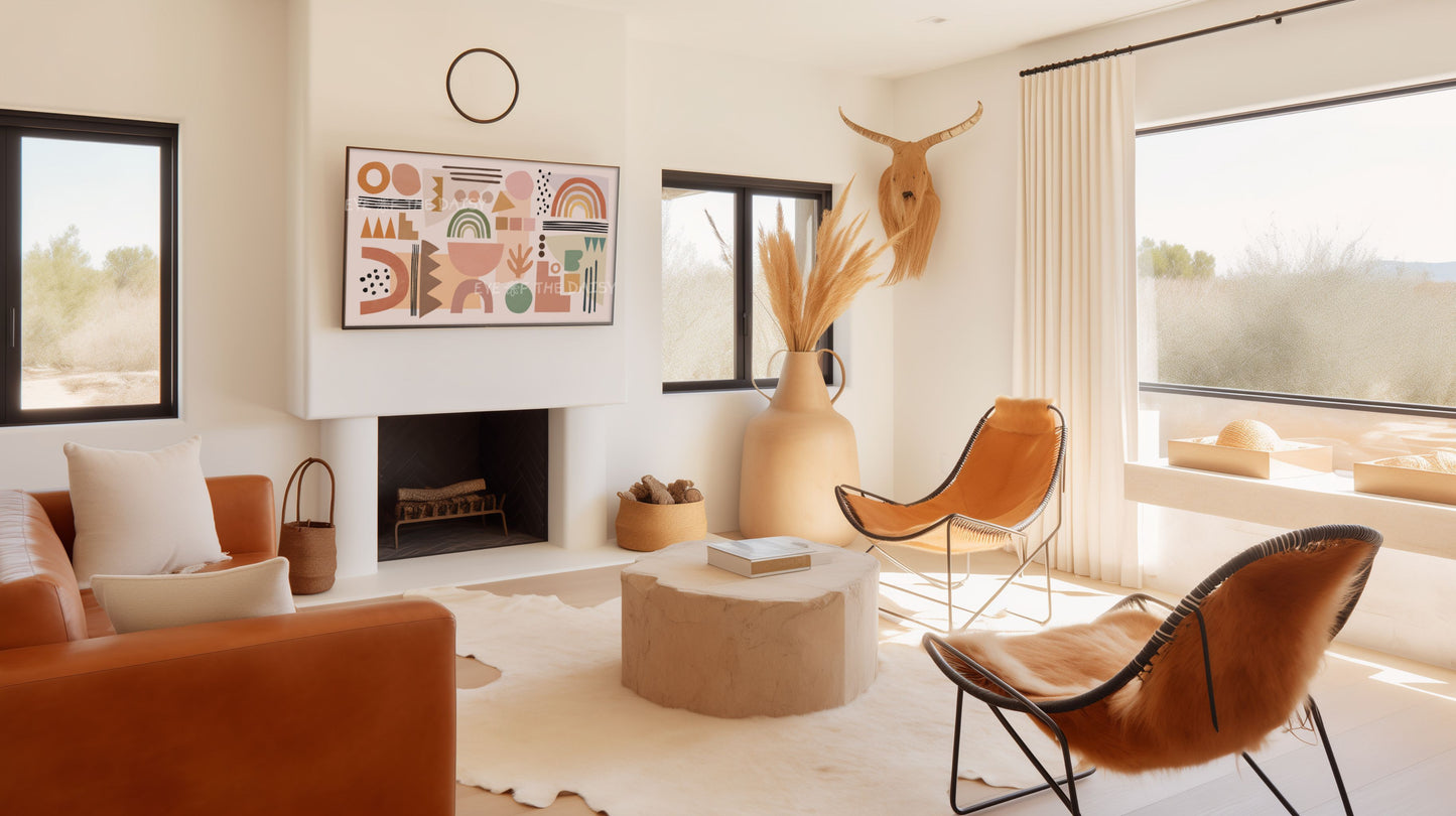 Boho Abstract Shapes 4K TV Art | Beige Terracotta Warm Tone Boho 4K Art for TV Screen