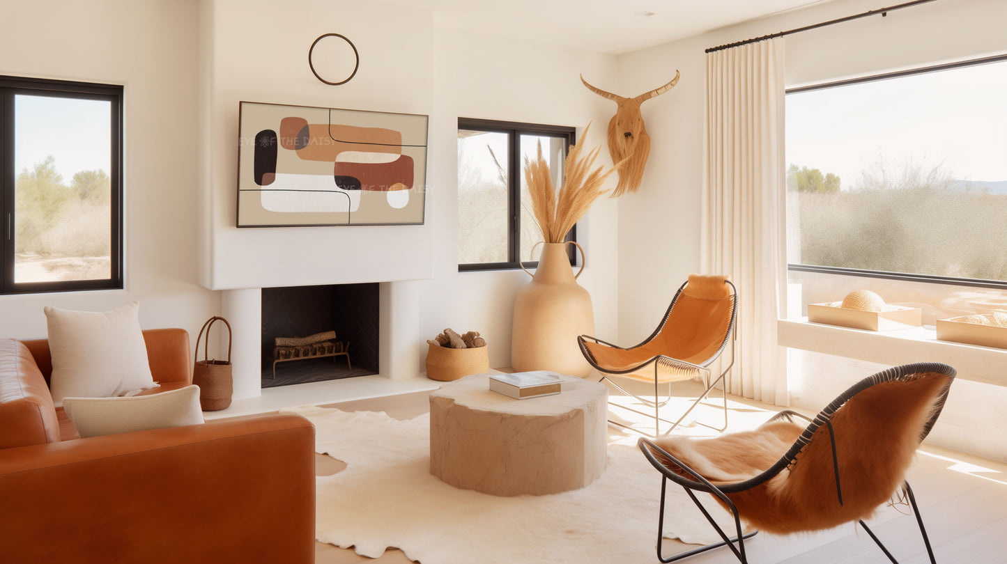 Tan Beige Geometric Abstract 4K TV Art | Earth Tone Mid Century Modern Art for TV Screen