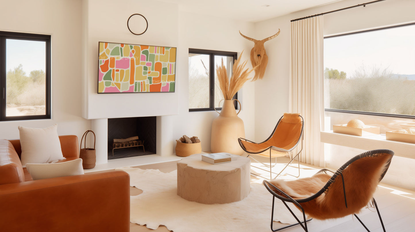 Olive Green Pink Orange Mustard Abstract 4K TV Art | Contemporary Organic TV Art 4K