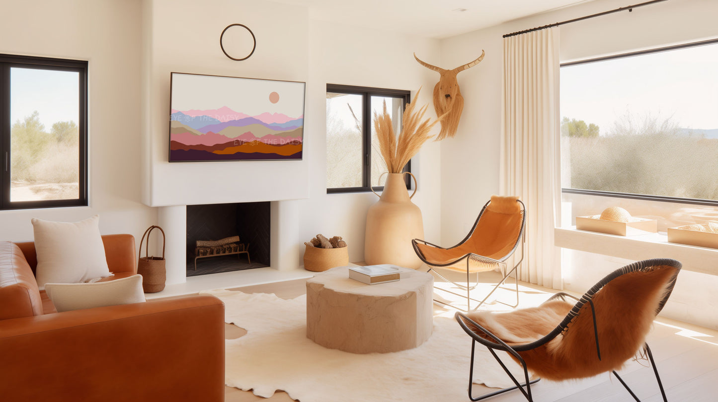 Boho Mountain Landscape TV Art 4K | Mid Century Modern 4K Art for TV Screen