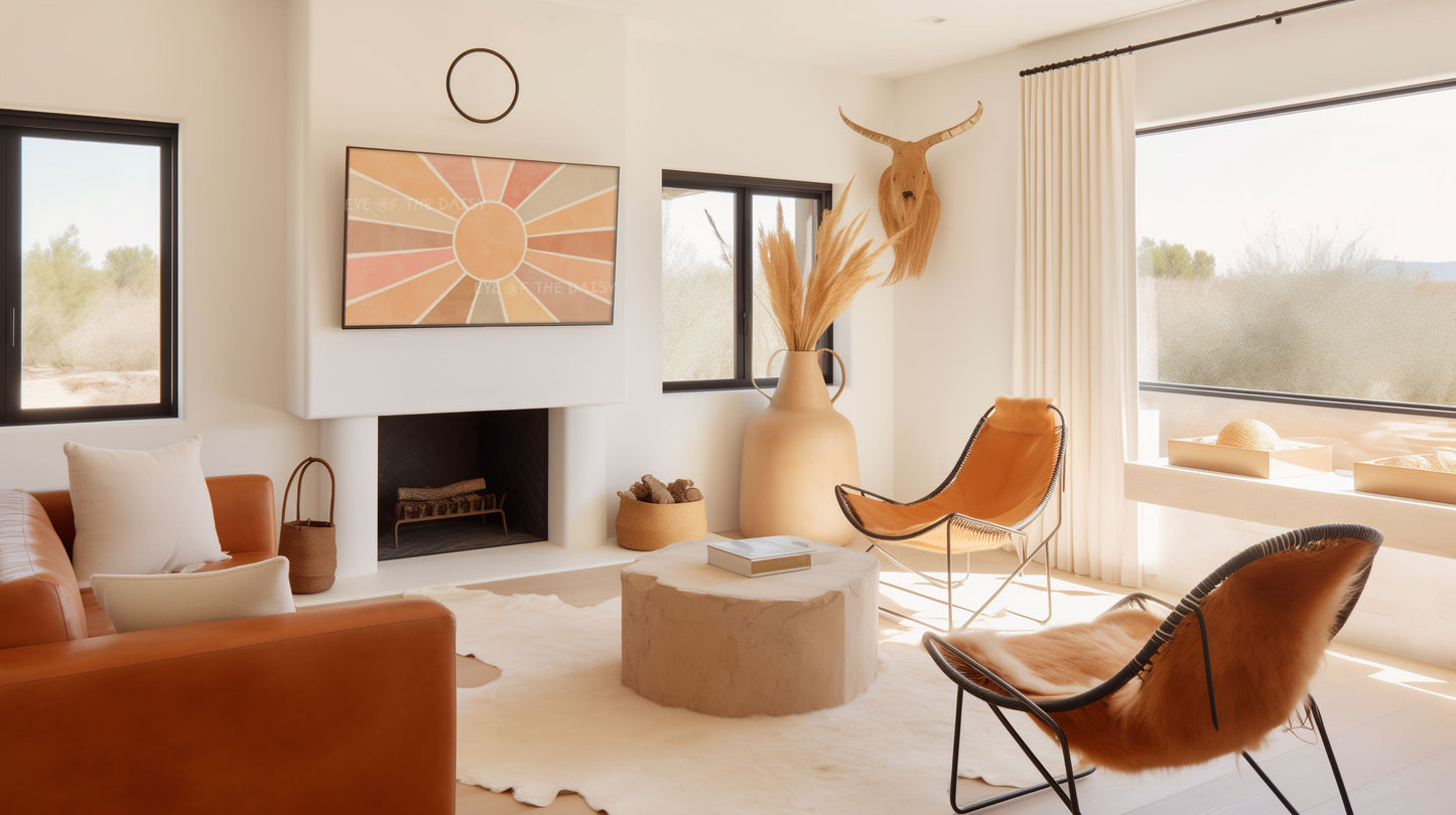 Boho Sunburst 4K TV Art | Earth Tone Minimal Sun Art for TV Screen