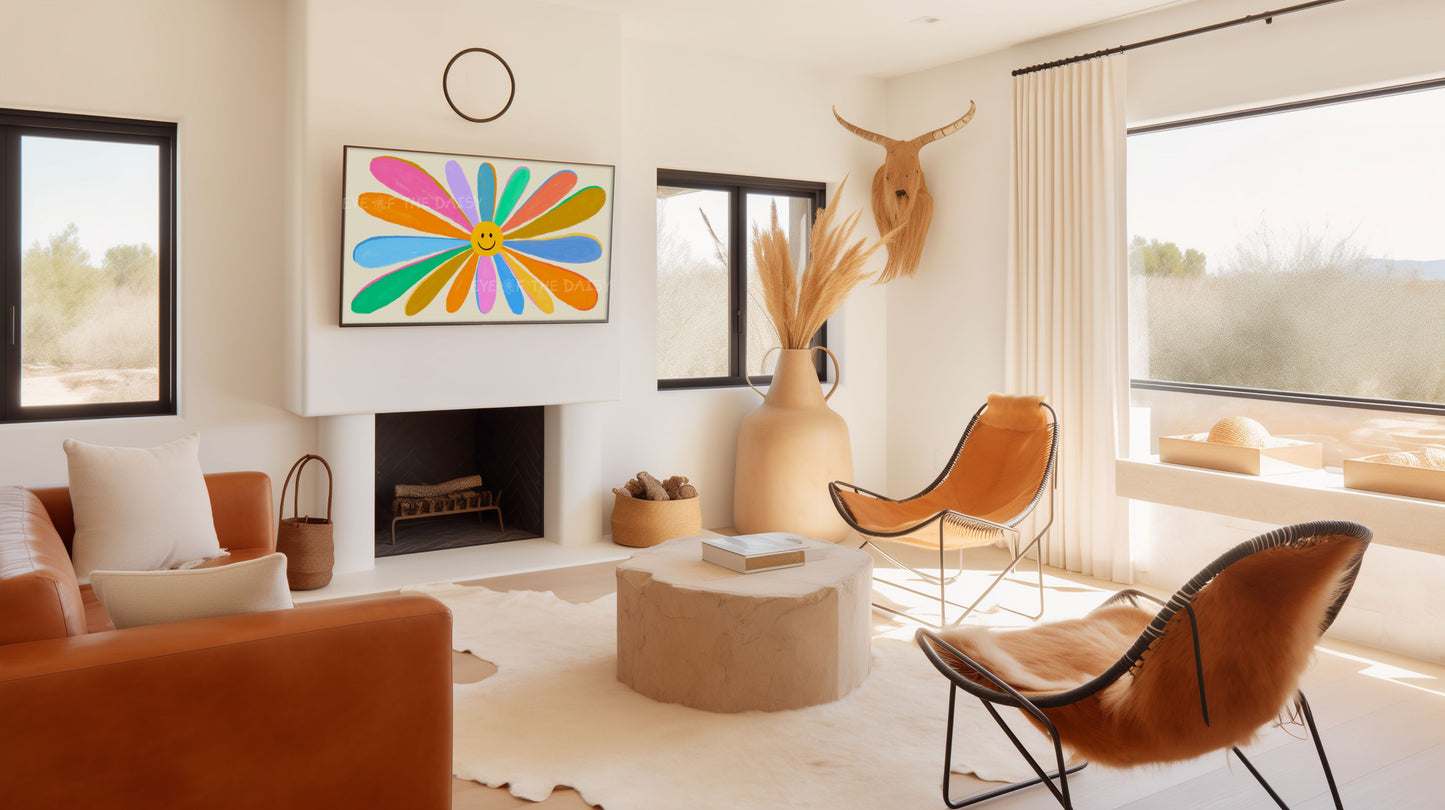 Retro Colourful Daisy 4K TV Art | Bright Vibrant Boho Flower 4K Art for TV Screen