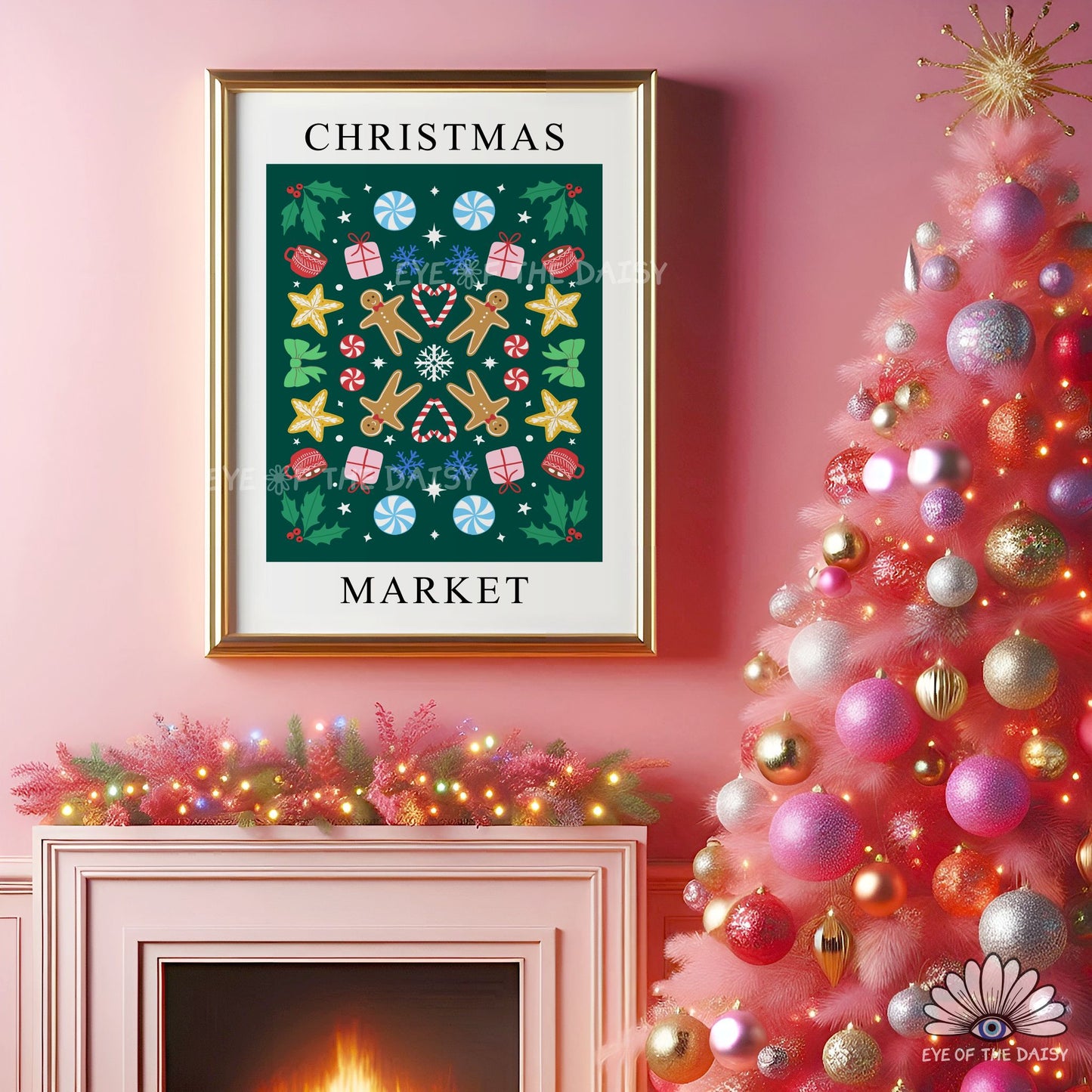 Christmas Market Digital Art Print | Nordic Folk Art Holiday Decor | Printable Wall Art