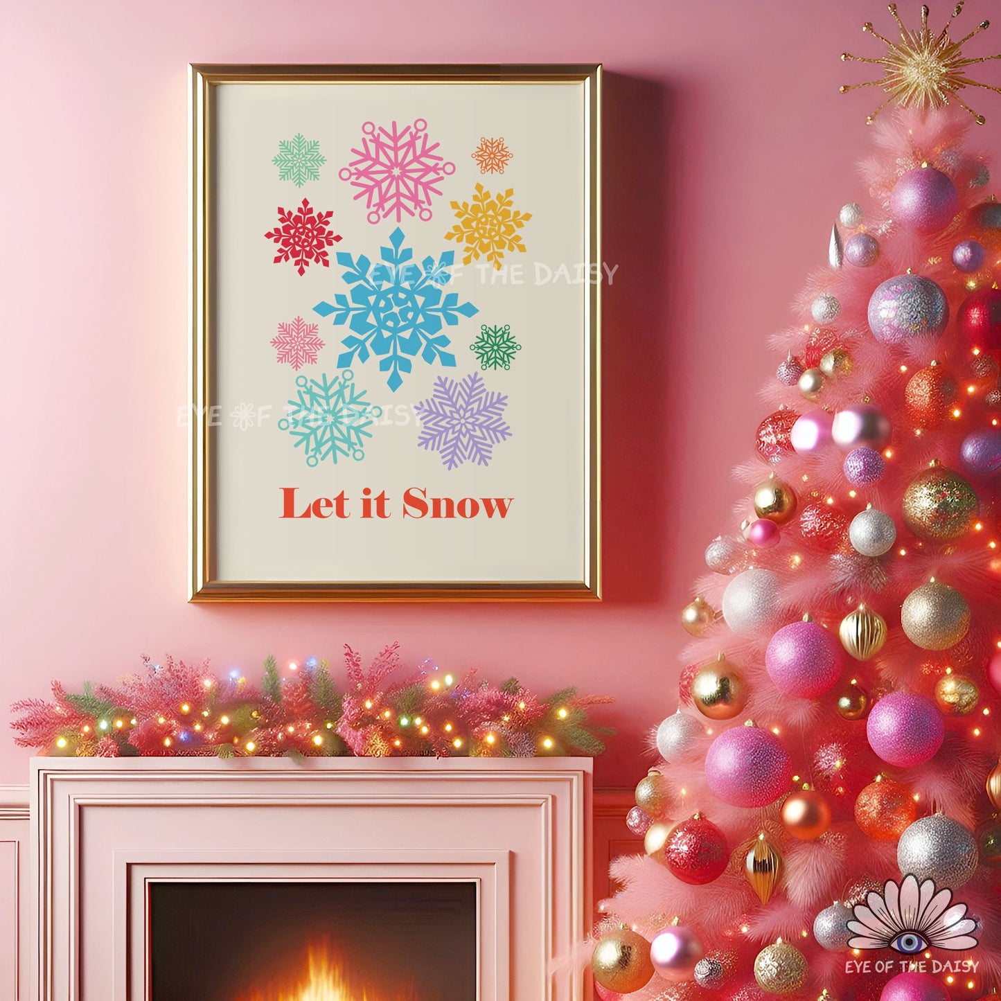 Colourful Snowflakes Print Digital Download | Let it Snow Christmas Printable Wall Art
