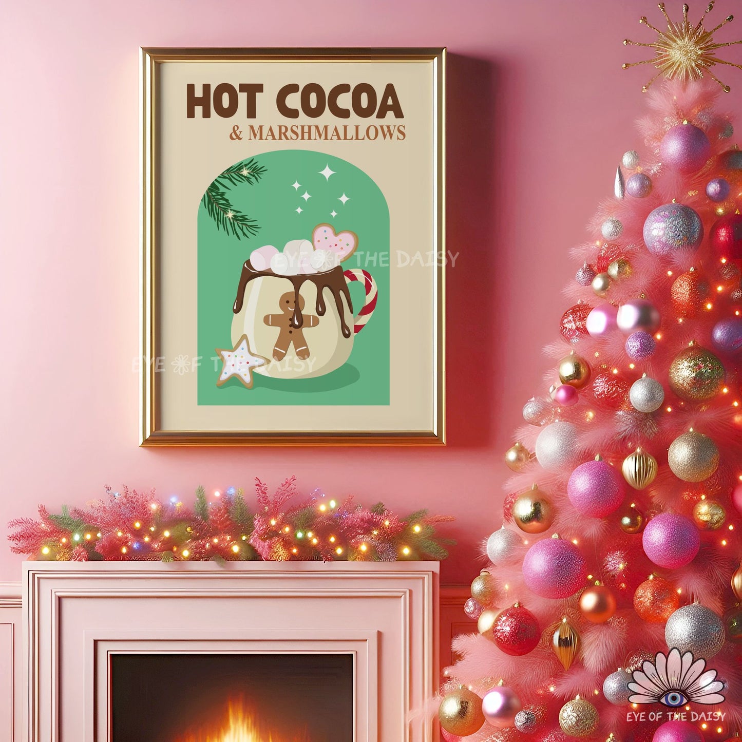 Hot Chocolate Print Digital Download | Retro Holiday Cocoa Station Printable Wall Art