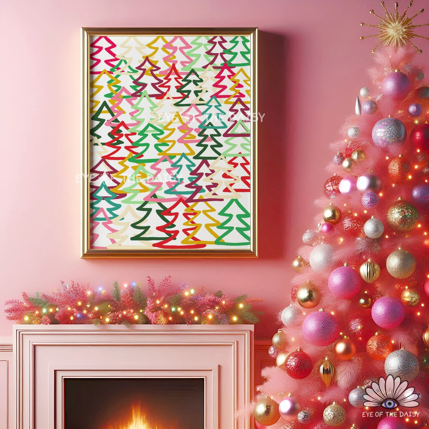 Graffiti Christmas Trees Print Digital Download | Modern Maximalist Holiday Printable Wall Art