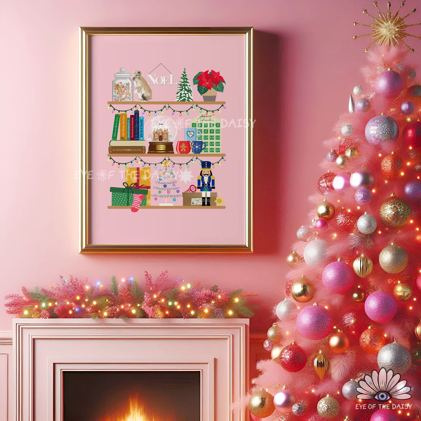 Personalised Pet on Christmas Shelves Digital Print | Custom Pet Drawing Printable Wall Art