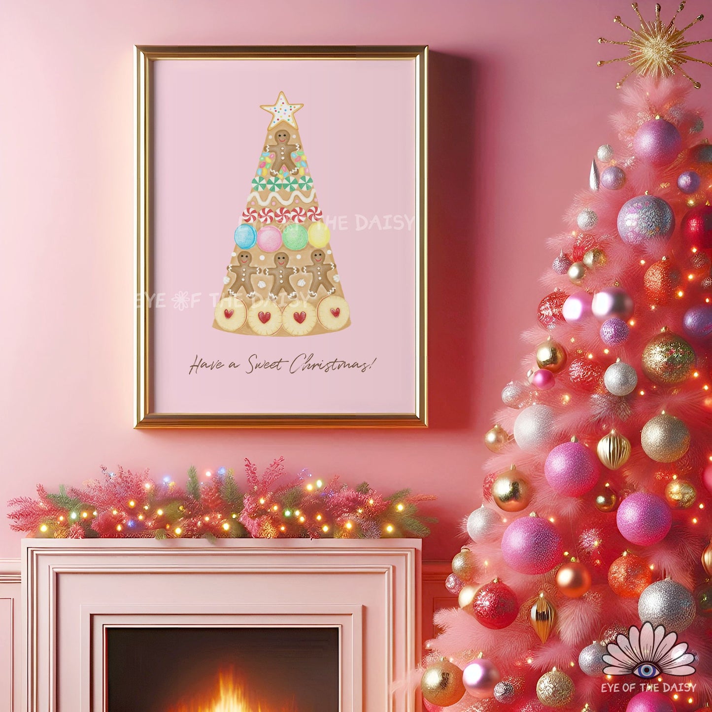 Christmas Gingerbread Print Download | Pink Holiday Kitchen Printable Wall Art