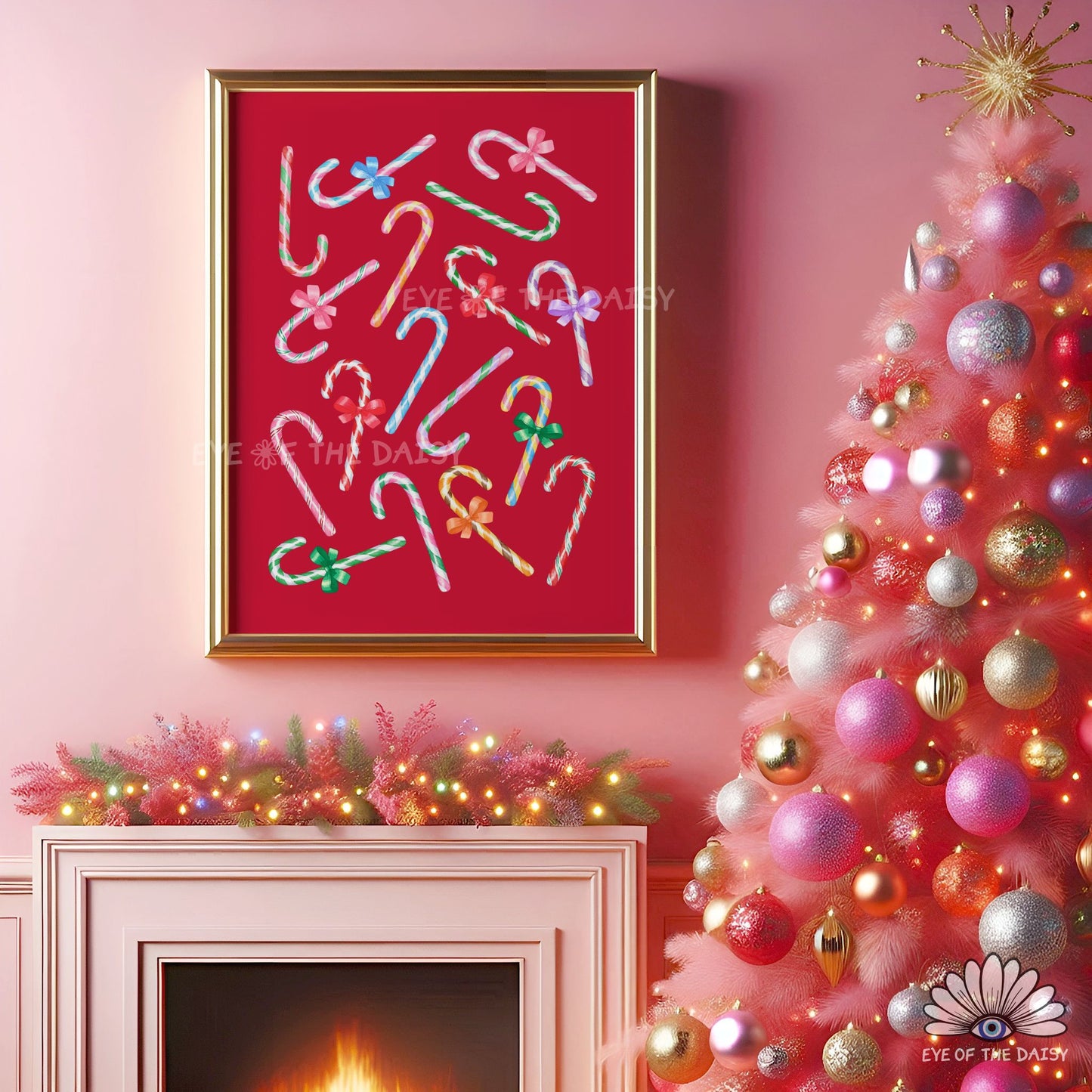 Vibrant Candy Canes Print Digital Download | Fun Maximalist Christmas Printable Wall Art