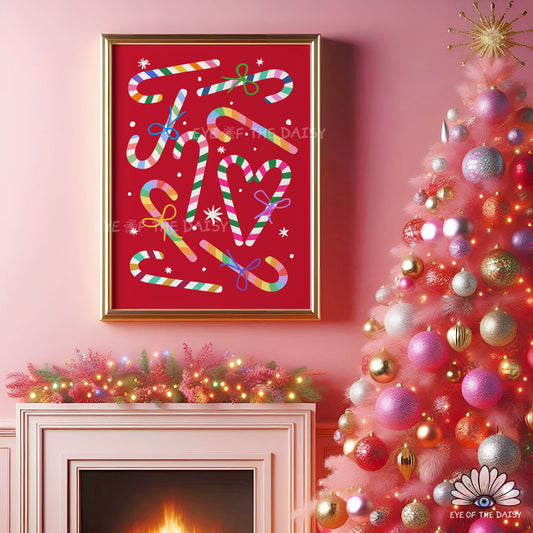 Colorful Candy Canes Digital Print | Retro Maximalist Christmas Printable Wall Art