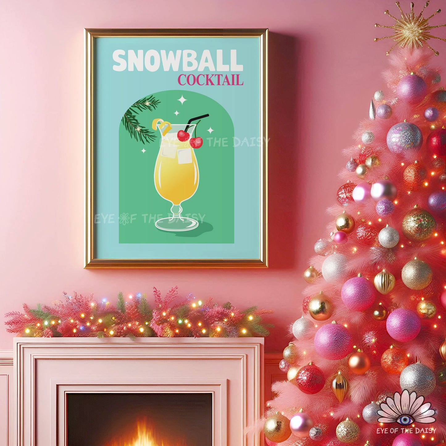 Snowball Drink Print Digital Download | Retro Christmas Cocktail Printable Wall Art