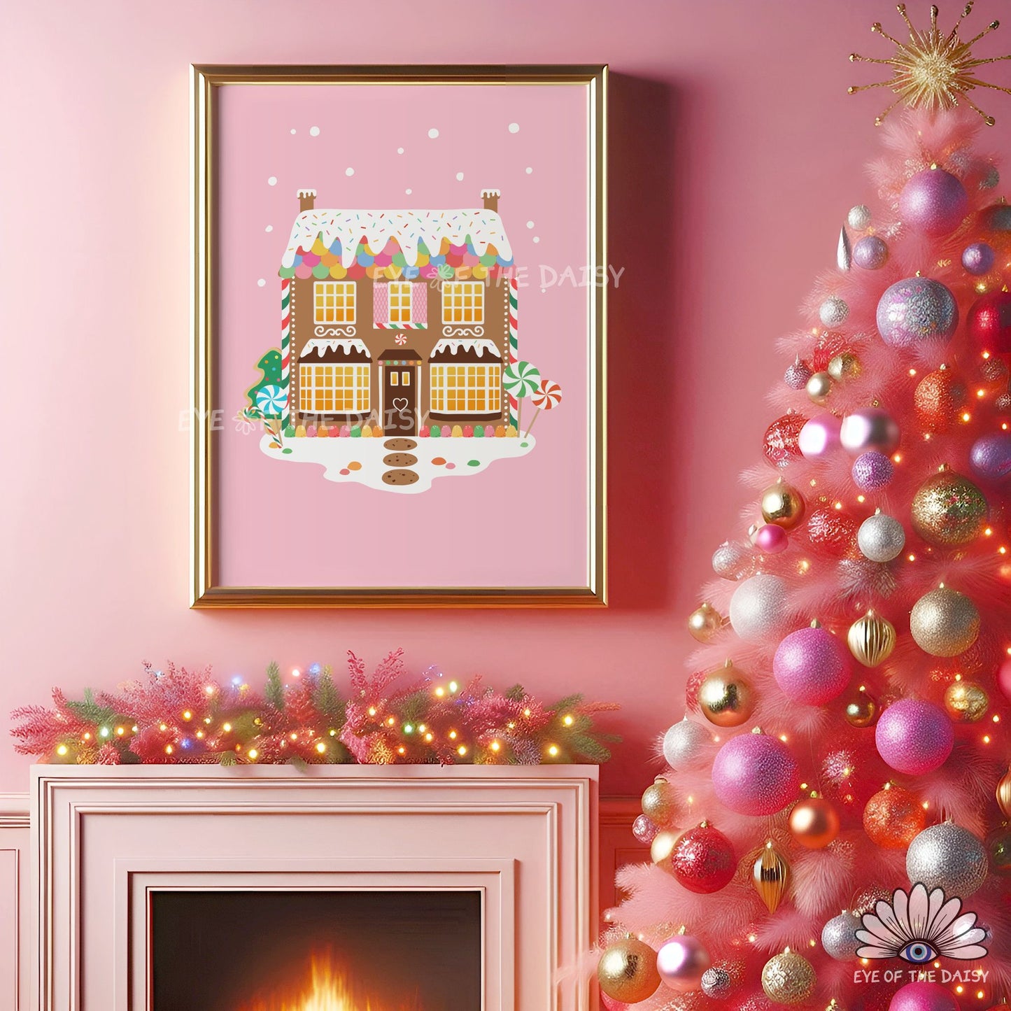 Custom Gingerbread House Portrait Print Digital Download | Personalised Christmas Wall Art