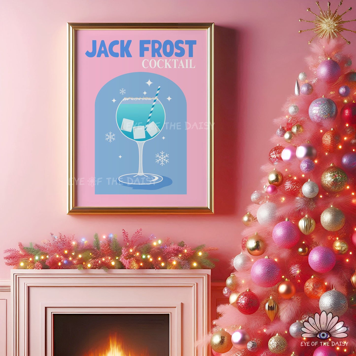 Pink Christmas Cocktail Print Digital Download | Retro Holiday Drink Printable Wall Art