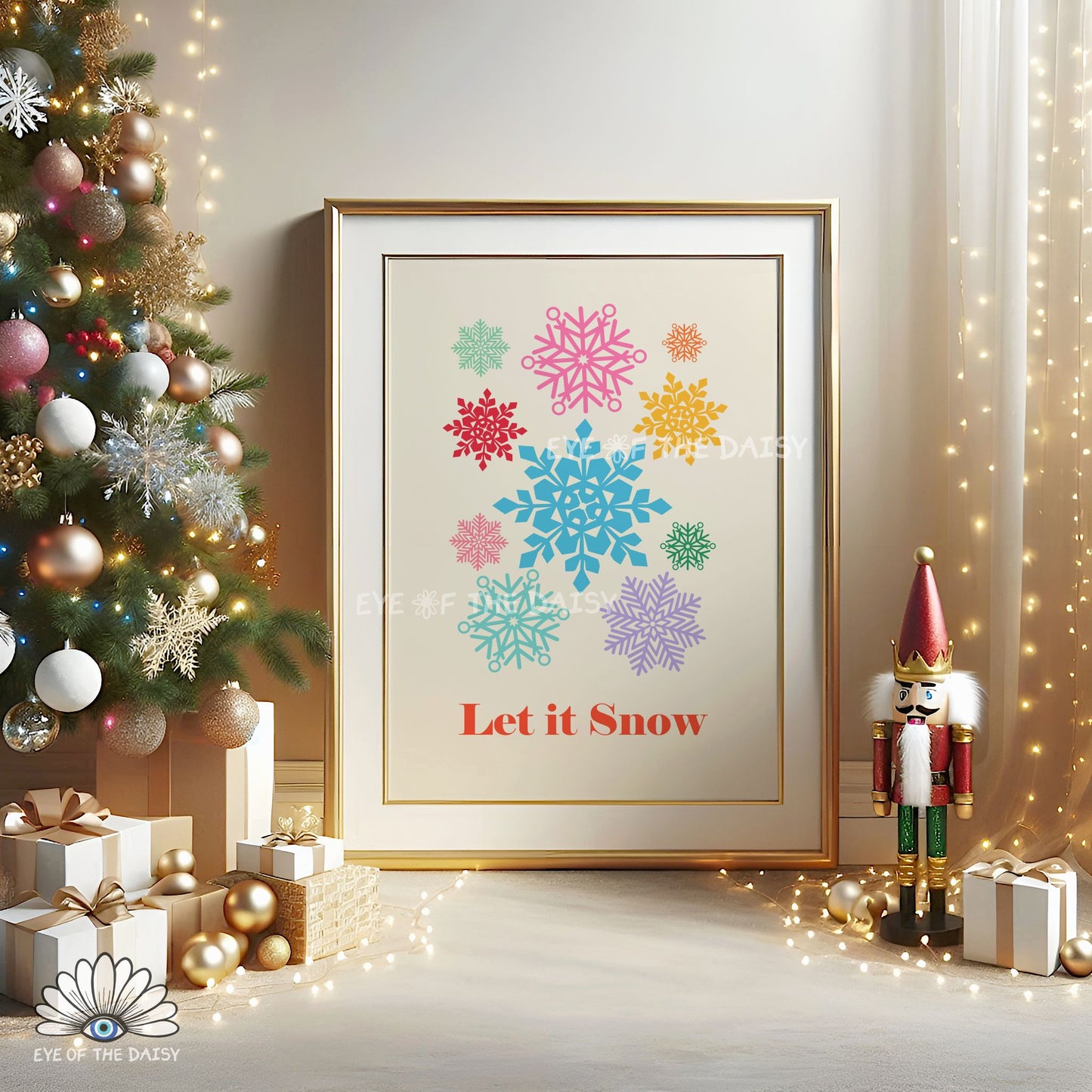 Colourful Snowflakes Print Digital Download | Let it Snow Christmas Printable Wall Art