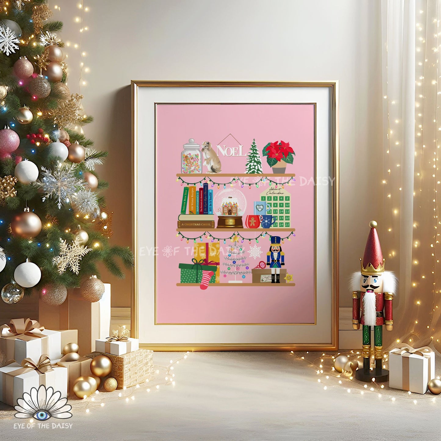 Personalised Pet on Christmas Shelves Digital Print | Custom Pet Drawing Printable Wall Art