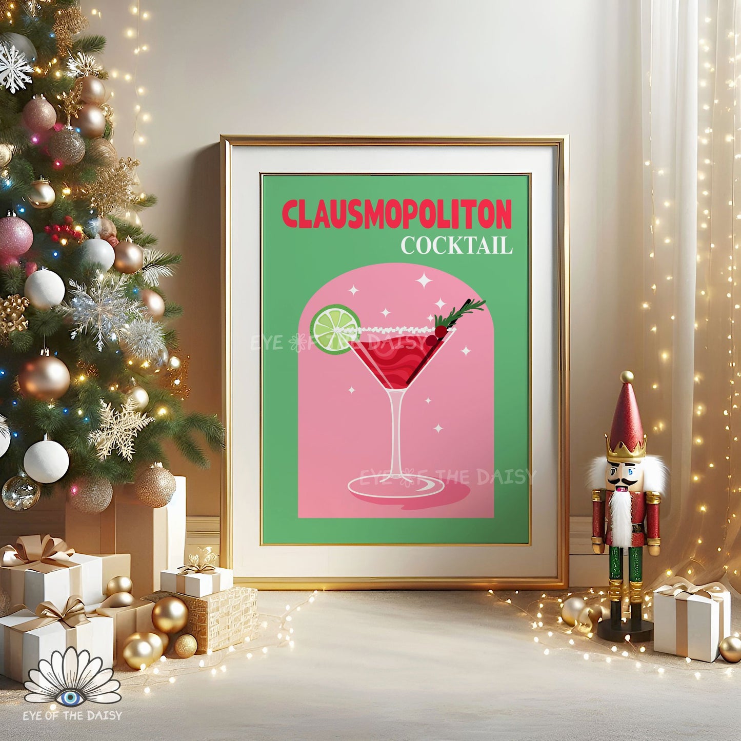 Holiday Drink Print Digital Download | Retro Christmas Cocktail Printable Wall Art