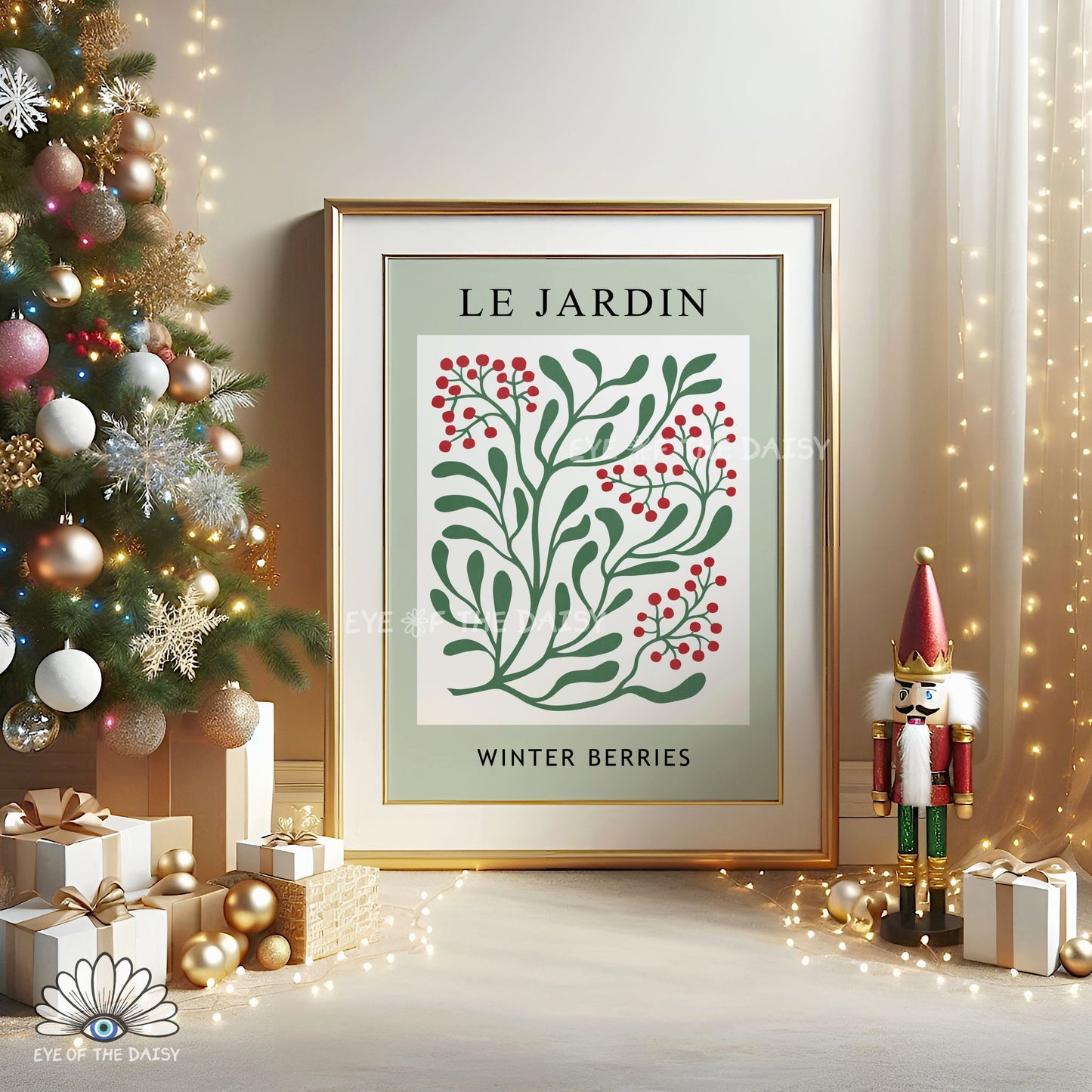 Winter Botanical Print Digital Download | Sage Green Winter Berries Printable Wall Art
