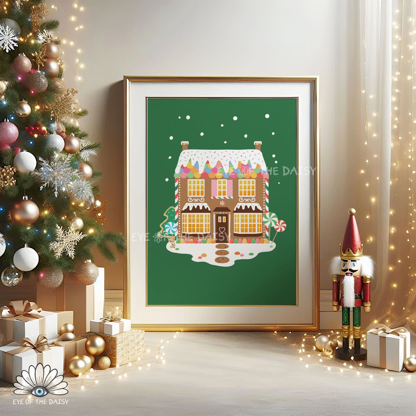 Custom Gingerbread House Portrait Print Digital Download | Personalised Christmas Wall Art