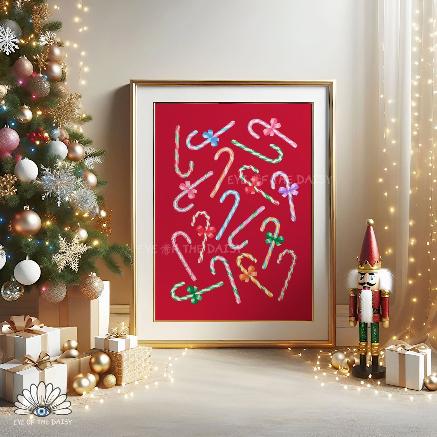 Vibrant Candy Canes Print Digital Download | Fun Maximalist Christmas Printable Wall Art
