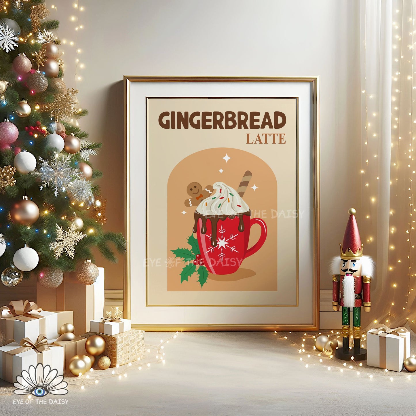 Gingerbread Latte Print Digital Download | Retro Holiday Cocoa Station Printable Wall Art