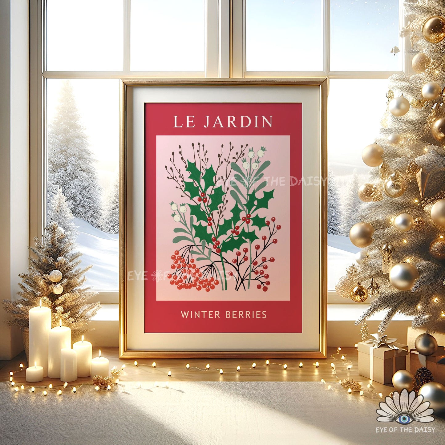 Vintage Winter Berries Print Digital Download | Holly Mistletoe Botanical Printable Wall Art
