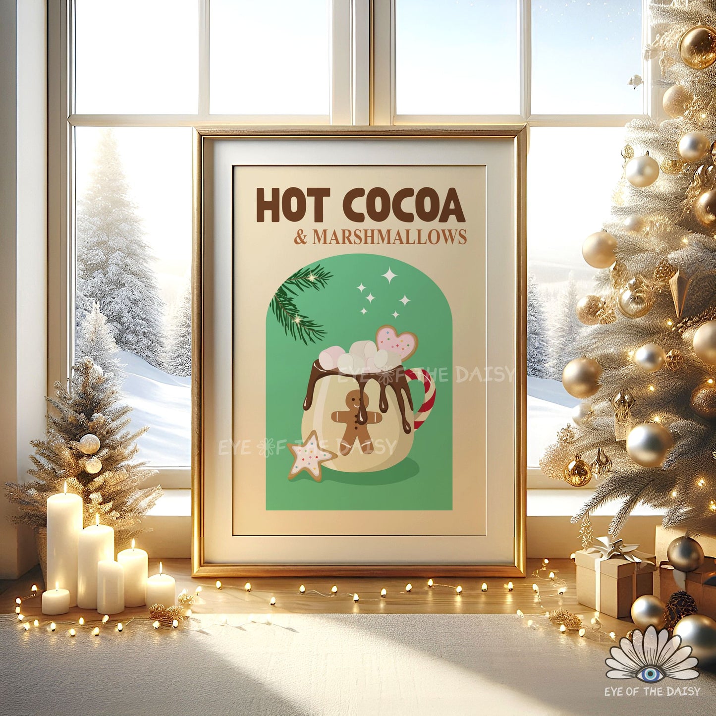 Hot Chocolate Print Digital Download | Retro Holiday Cocoa Station Printable Wall Art