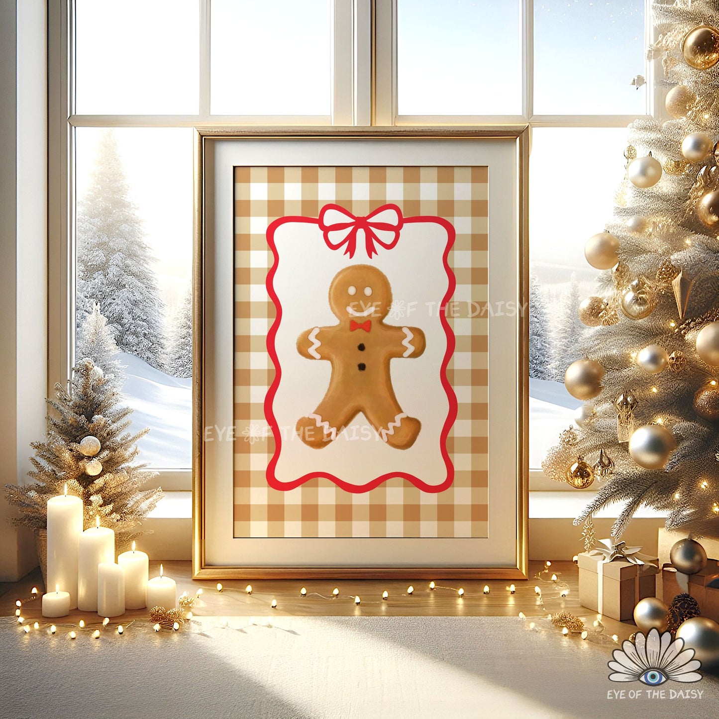 Cute Gingerbread Man Print Digital Download | Check Vintage Holiday Printable Wall Art