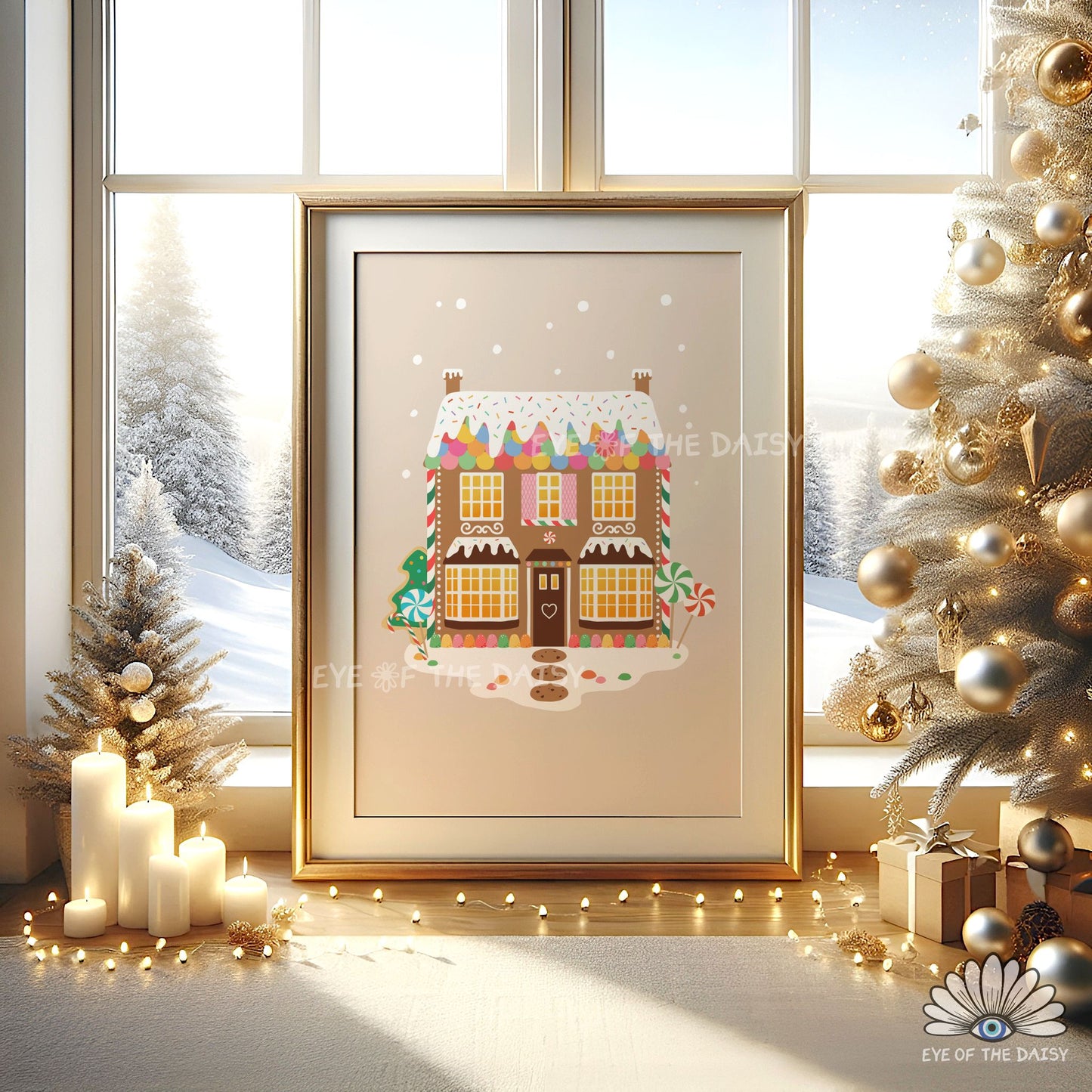 Custom Gingerbread House Portrait Print Digital Download | Personalised Christmas Wall Art