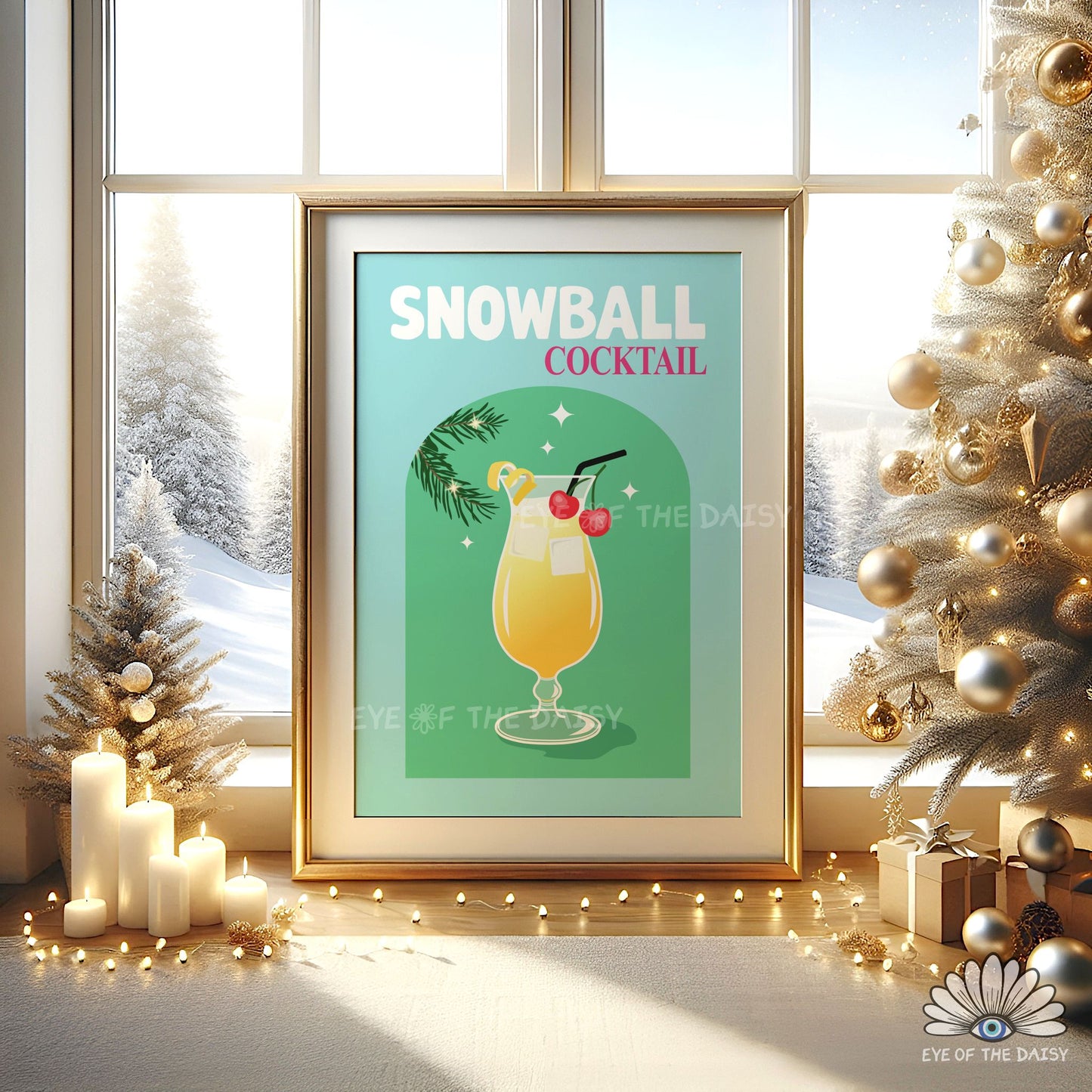 Snowball Drink Print Digital Download | Retro Christmas Cocktail Printable Wall Art