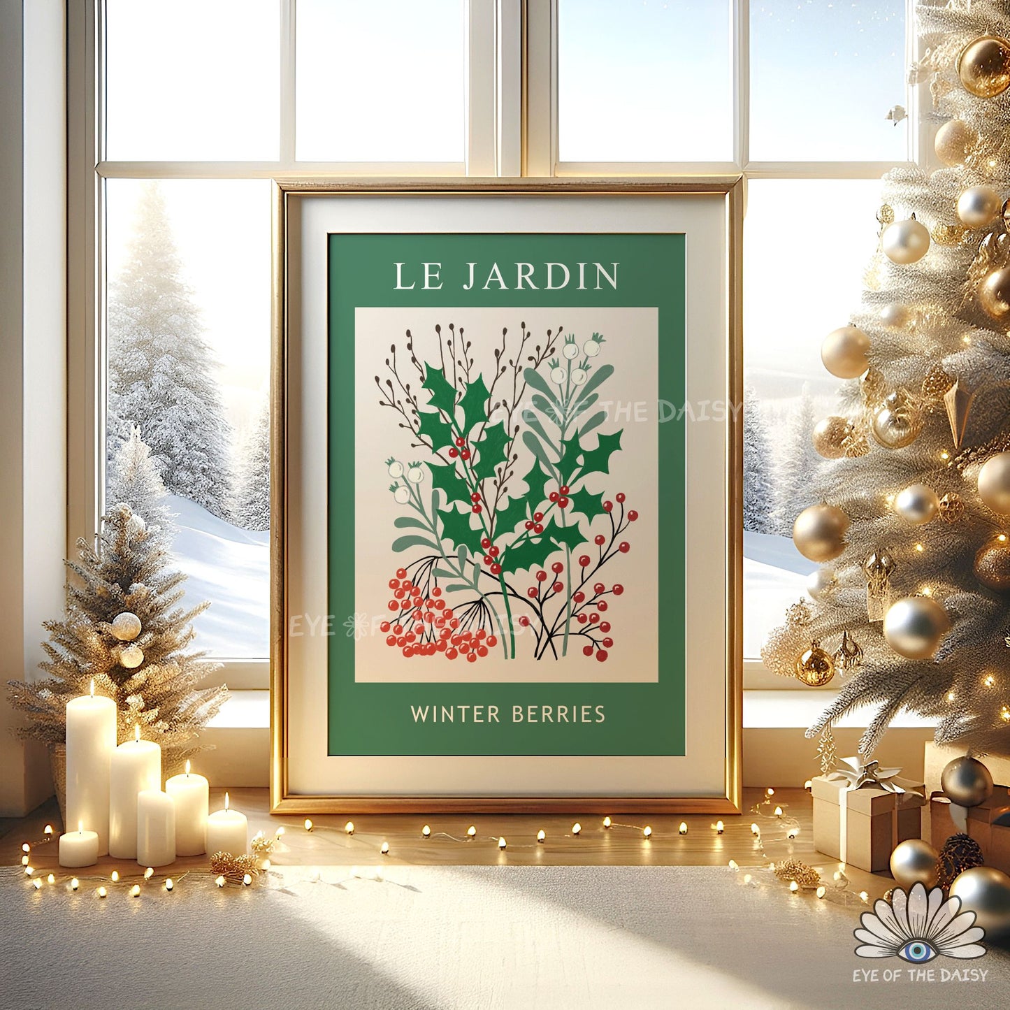 Vintage Winter Botanical Print Digital Download | Holly Mistletoe Botanical Printable Wall Art