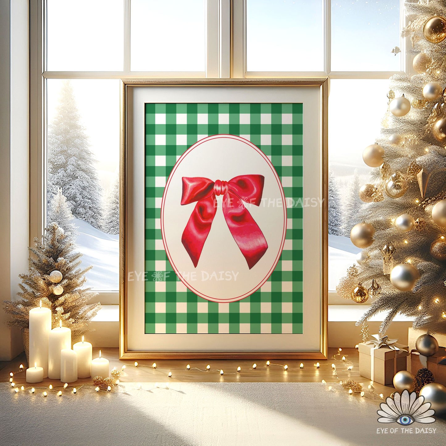 Vintage Christmas Bow Print Digital Download | Traditional Holiday Printable Wall Art