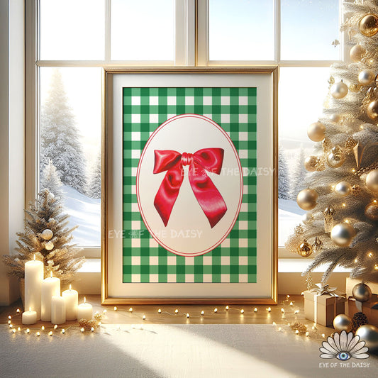 Vintage Christmas Bow Print Digital Download | Traditional Holiday Printable Wall Art