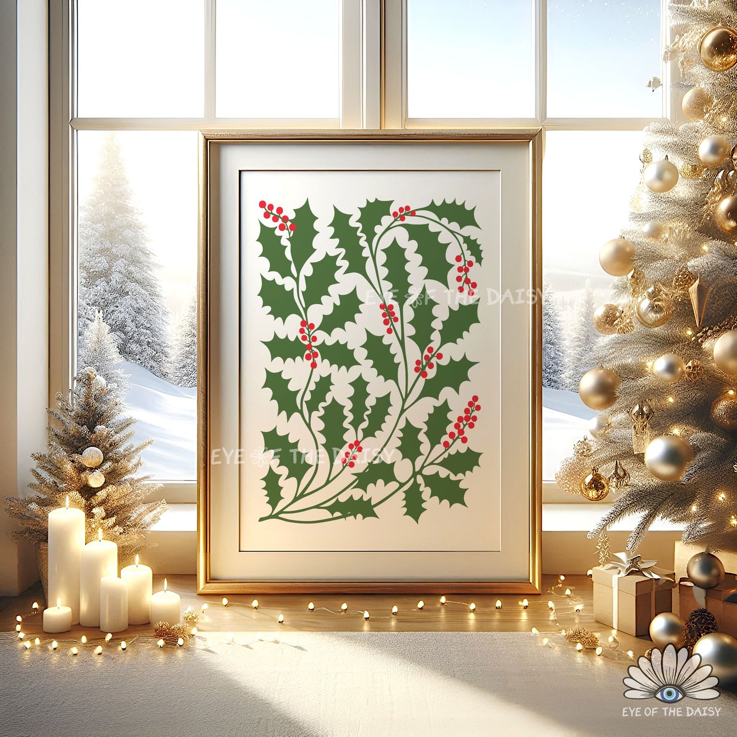 Abstract Holly Christmas Print Download | Red Green Traditional Holiday Printable Wall Art