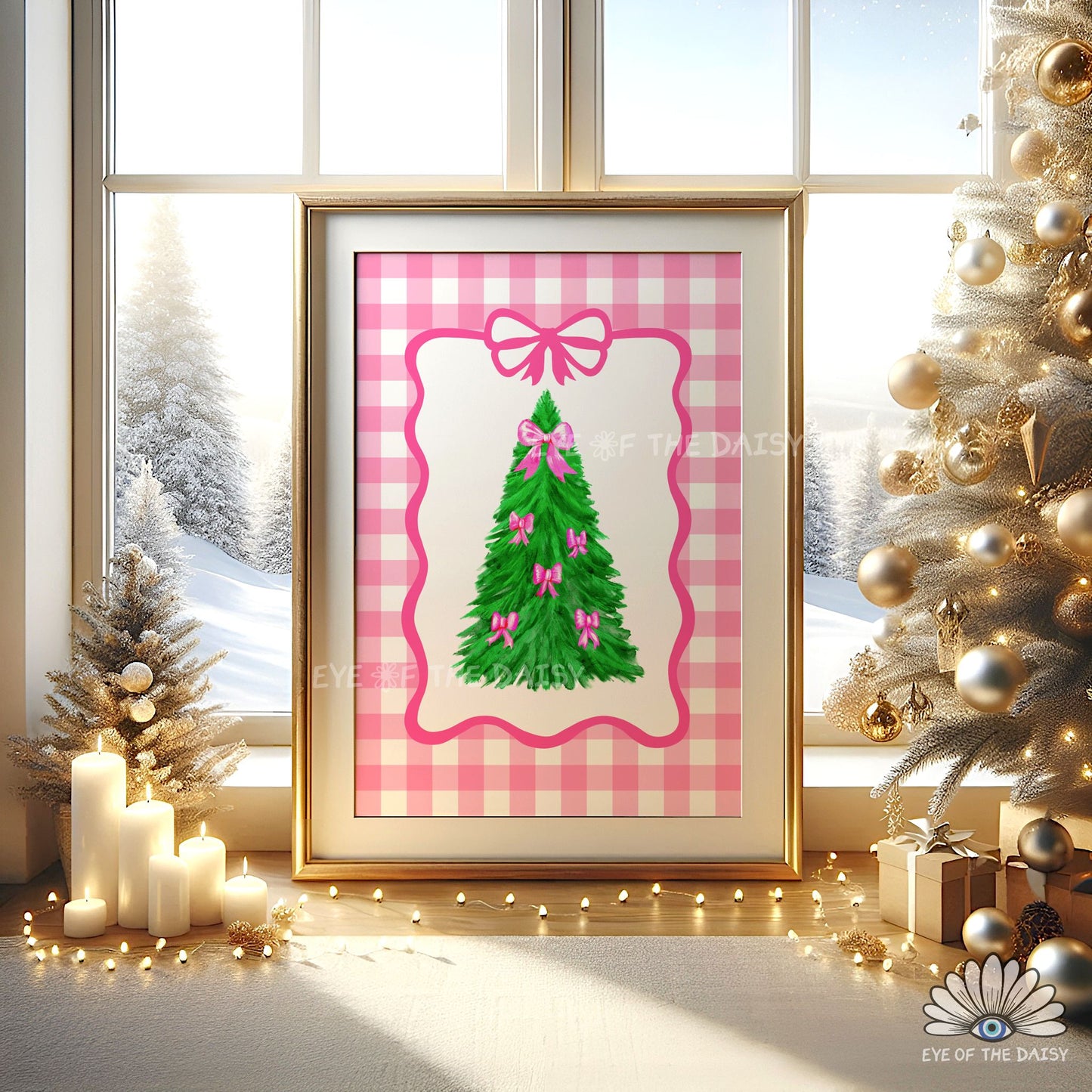 Pink Bows Christmas Tree Digital Print | Vintage Coquette Holiday Printable Wall Art