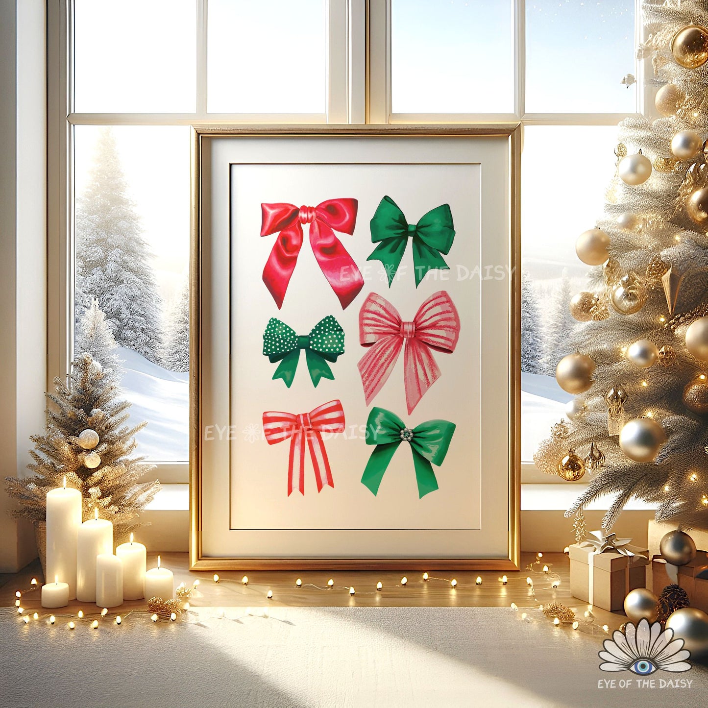 Christmas Bows Print Digital Download | Traditional Holiday Ribbons Printable Wall Art