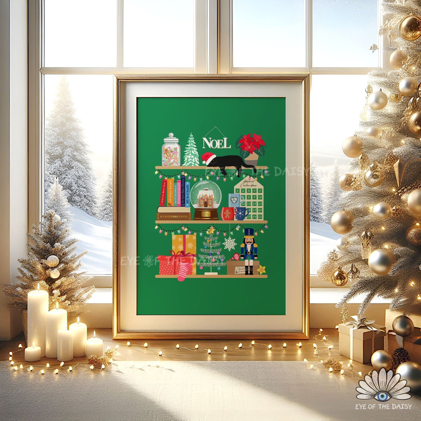 Christmas Shelf Print Digital Download | Holiday Shelves Bookish Printable Wall Art