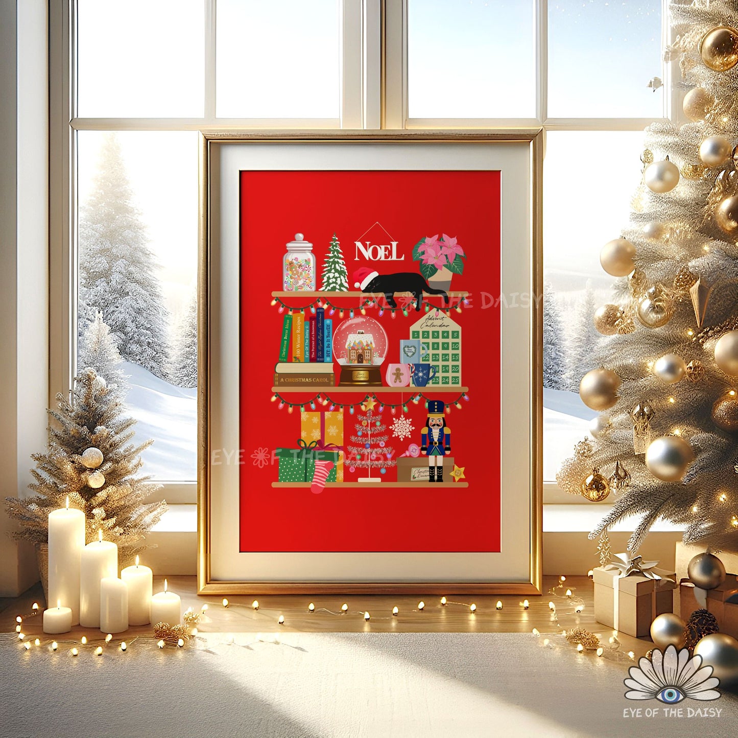 Christmas Shelf Print Digital Download | Maximalist Holiday Printable Wall Art
