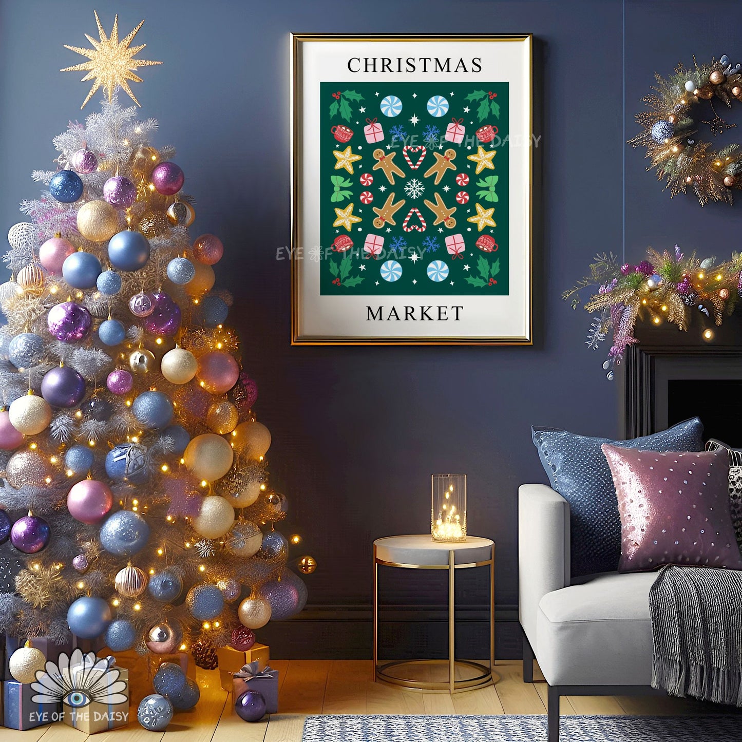 Christmas Market Digital Art Print | Nordic Folk Art Holiday Decor | Printable Wall Art