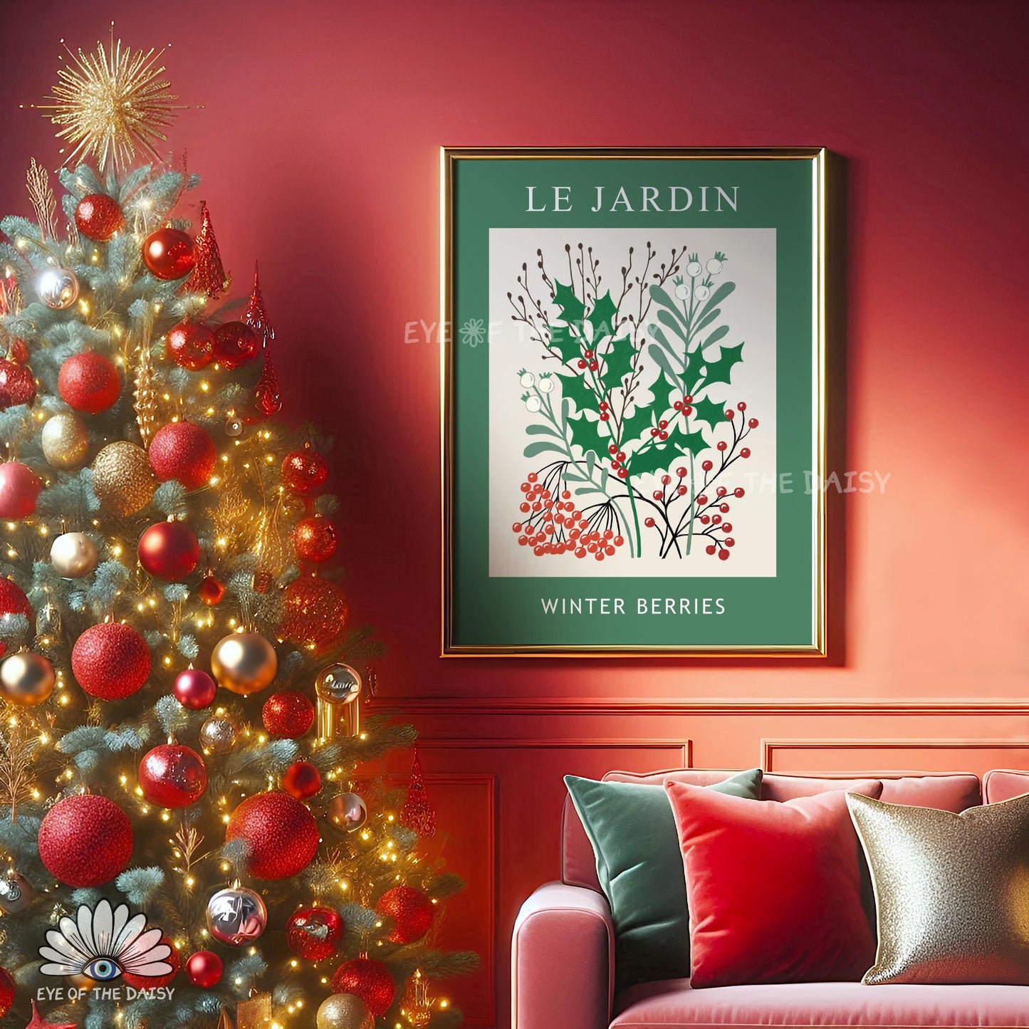 Vintage Winter Botanical Print Digital Download | Holly Mistletoe Botanical Printable Wall Art