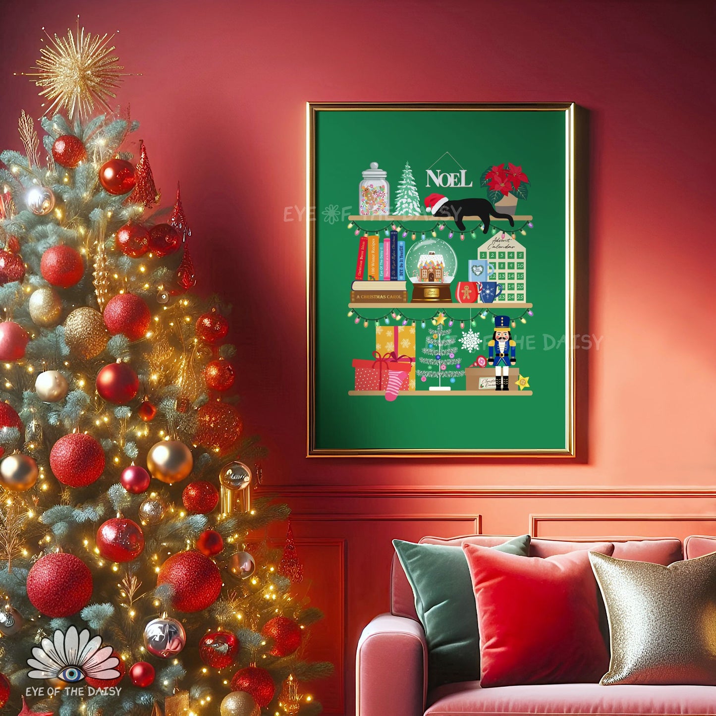 Christmas Shelf Print Digital Download | Holiday Shelves Bookish Printable Wall Art
