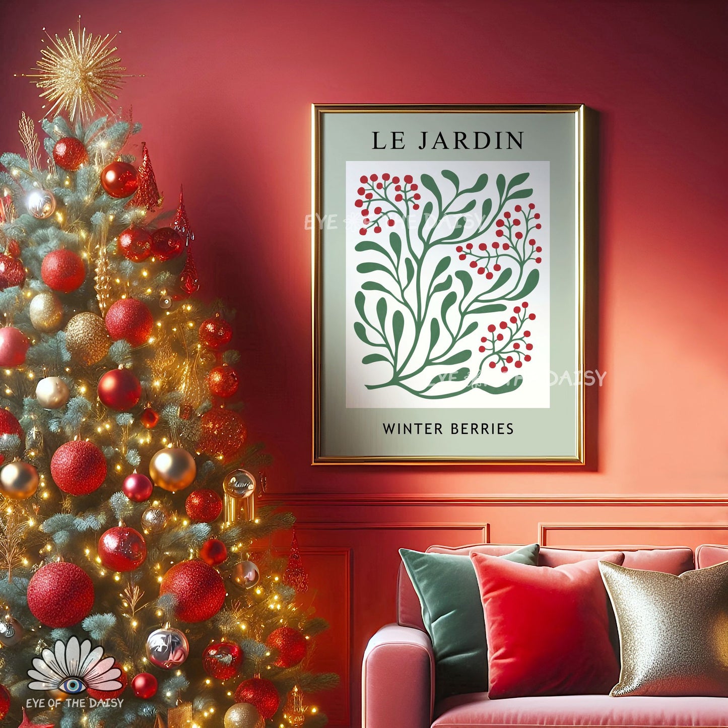 Winter Botanical Print Digital Download | Sage Green Winter Berries Printable Wall Art